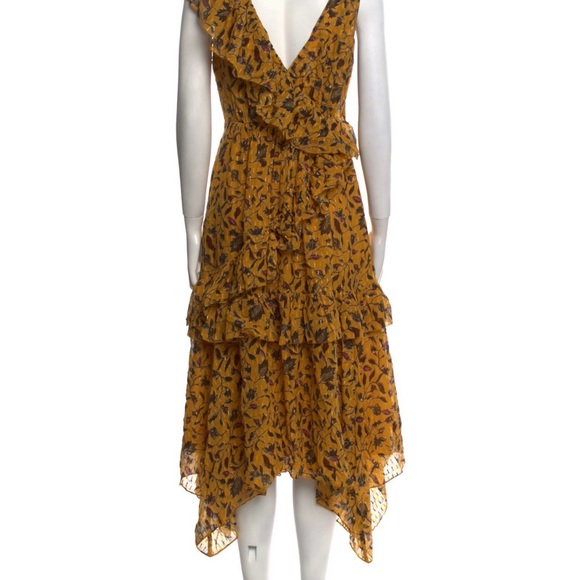 ULLA JOHNSON Yellow Amber Floral Print DANIA Ruffle Tiered Tie Shoulder MIDI 4 - Picture 7 of 16
